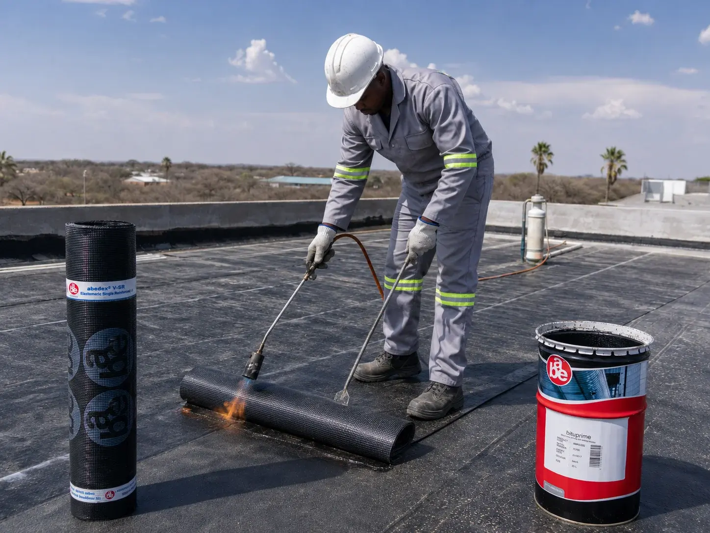 ABE abedex V-SR torch-on membrane application, rooftop, Botswana