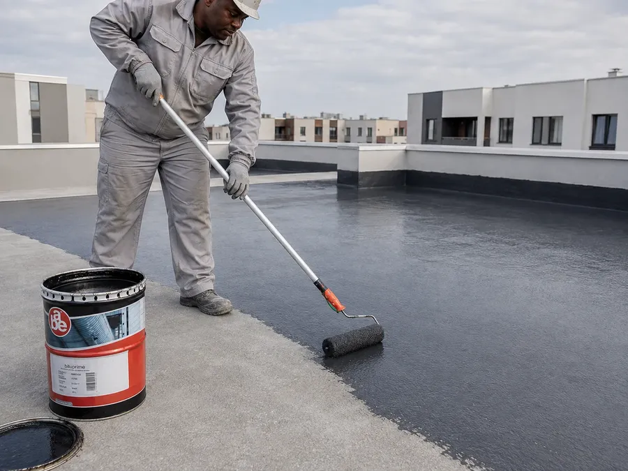 ABE bituprime waterproofing application on rooftop, Botswana