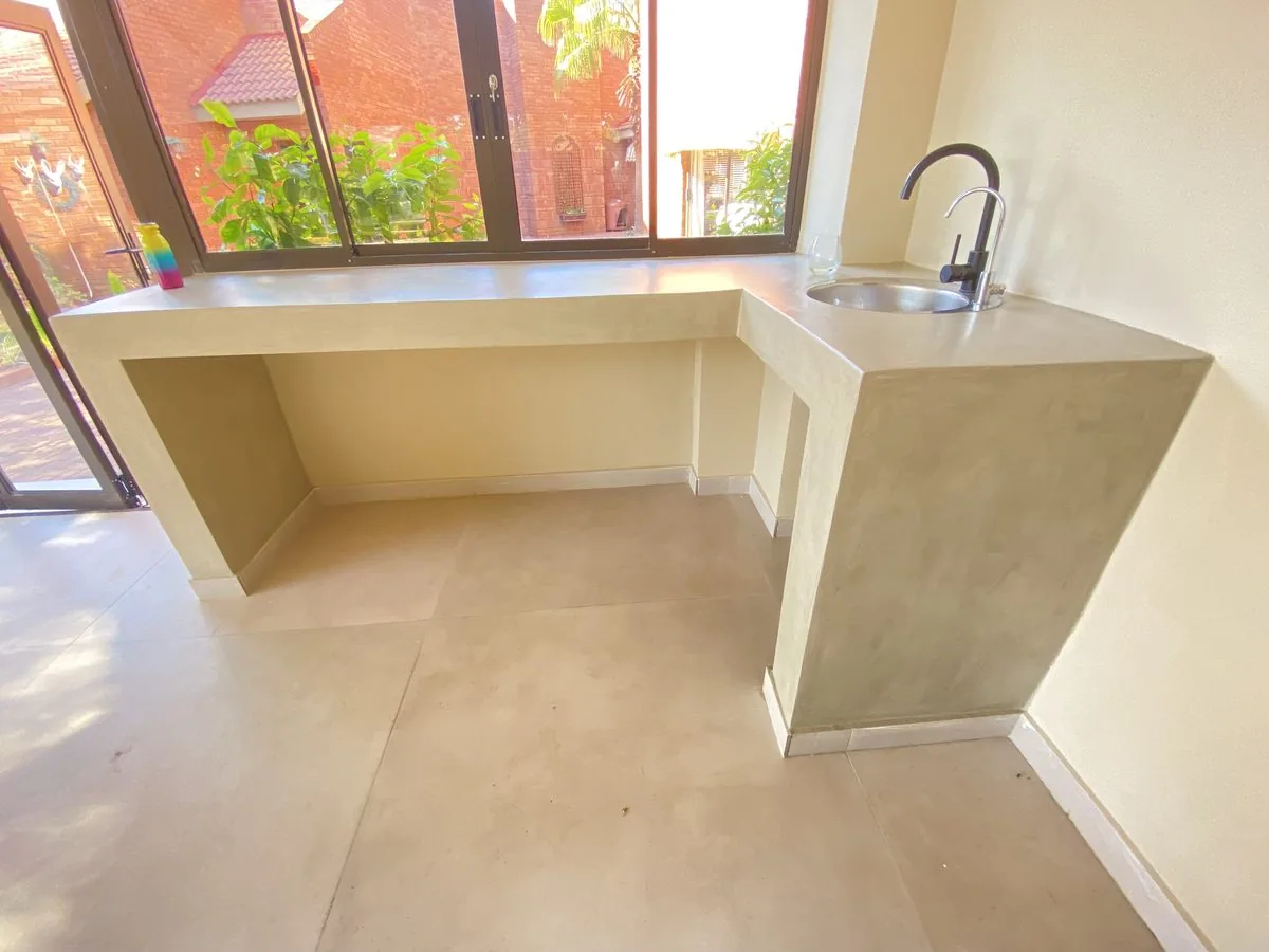 Cemcrete concrete countertop with sink, residential kitchen, Botswana