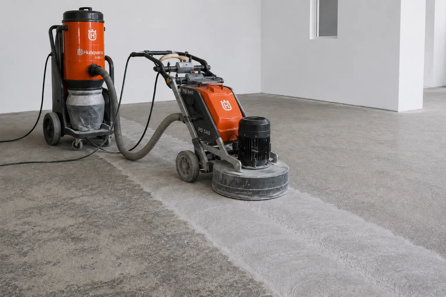 Diamond grinding a concrete floor before epoxy application, Botswana