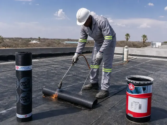 ABE abedex V-SR torch-on membrane application, rooftop, Botswana