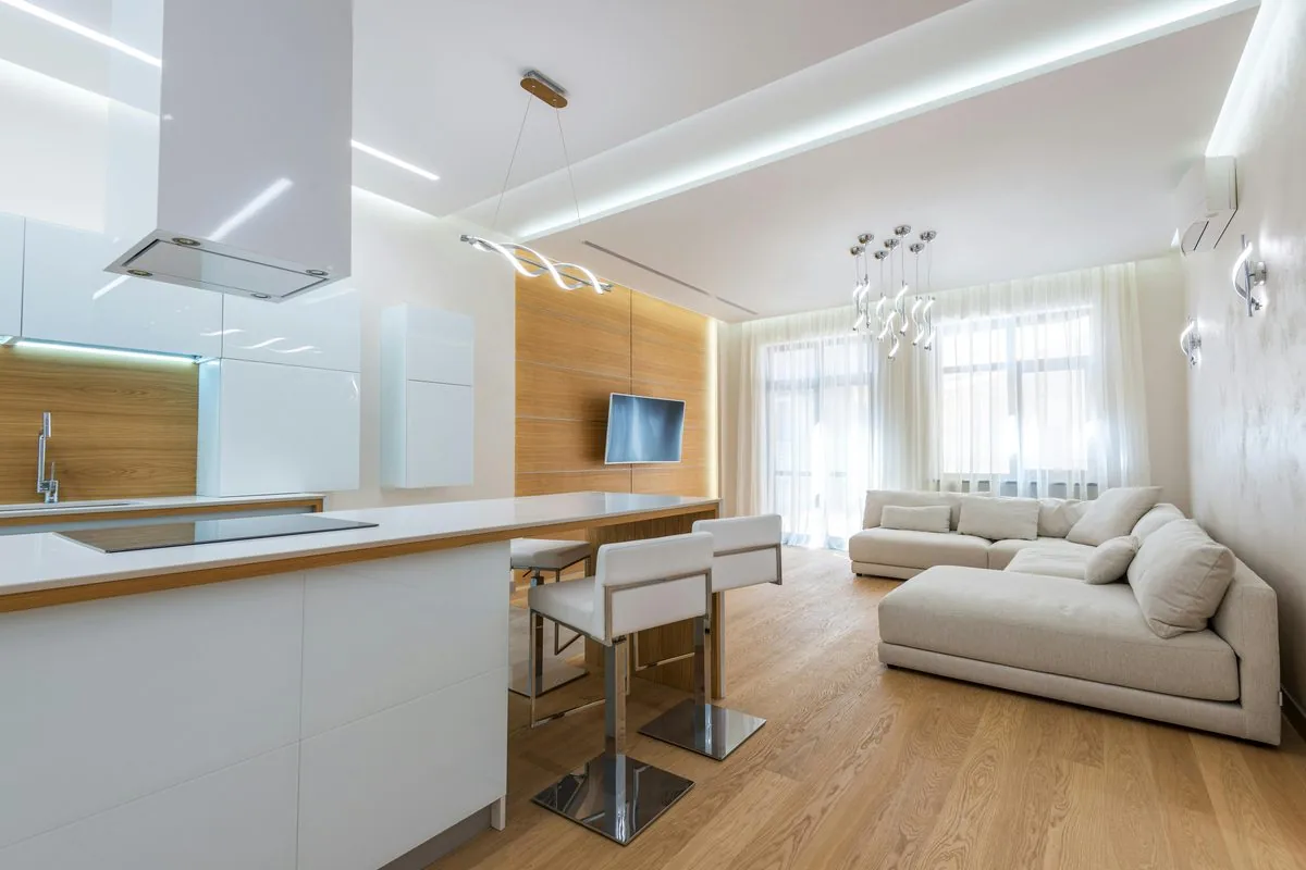 Vinyl flooring in premium white open plan interior, Botswana