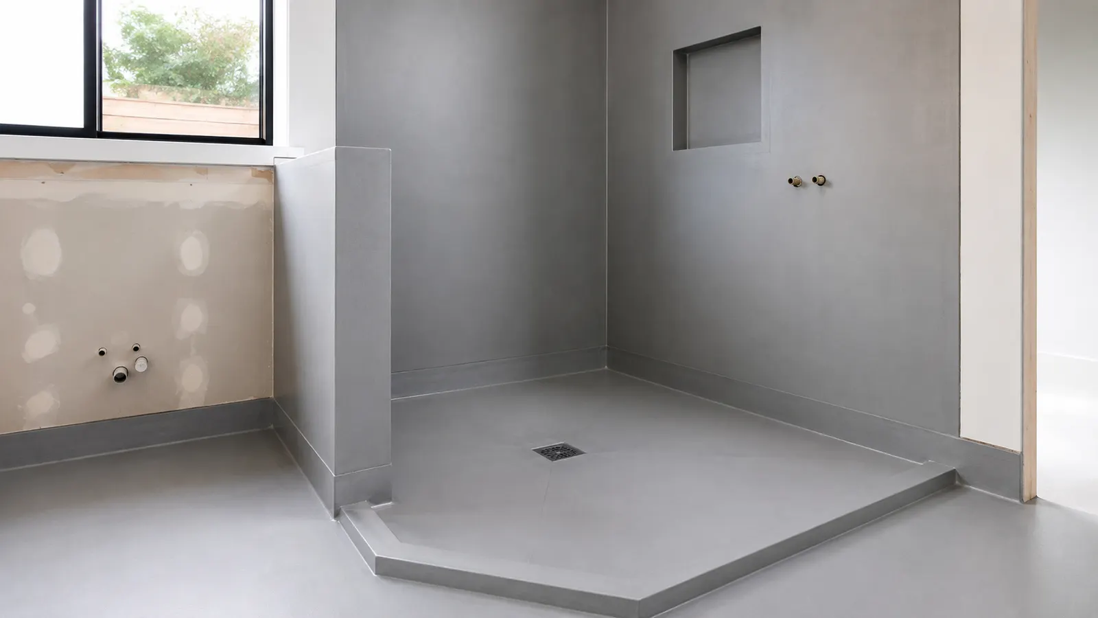 Waterproofed shower recess ready for tiling, Botswana